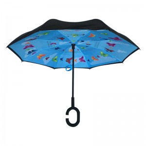 19-calowy odwrócony parasol dziecięcy z nadrukowanym wzorem motyla Prosty parasol odwrócony