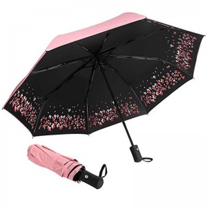 Parasol z nadrukiem w kwiaty z czarną powłoką Ochrona przed promieniowaniem UV 3-częściowy parasol