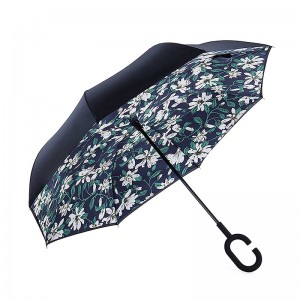 Parasol przeciwdeszczowy wiatroodporny z nadrukowanym wzorem kwiatu odwrócony parasol striaght
